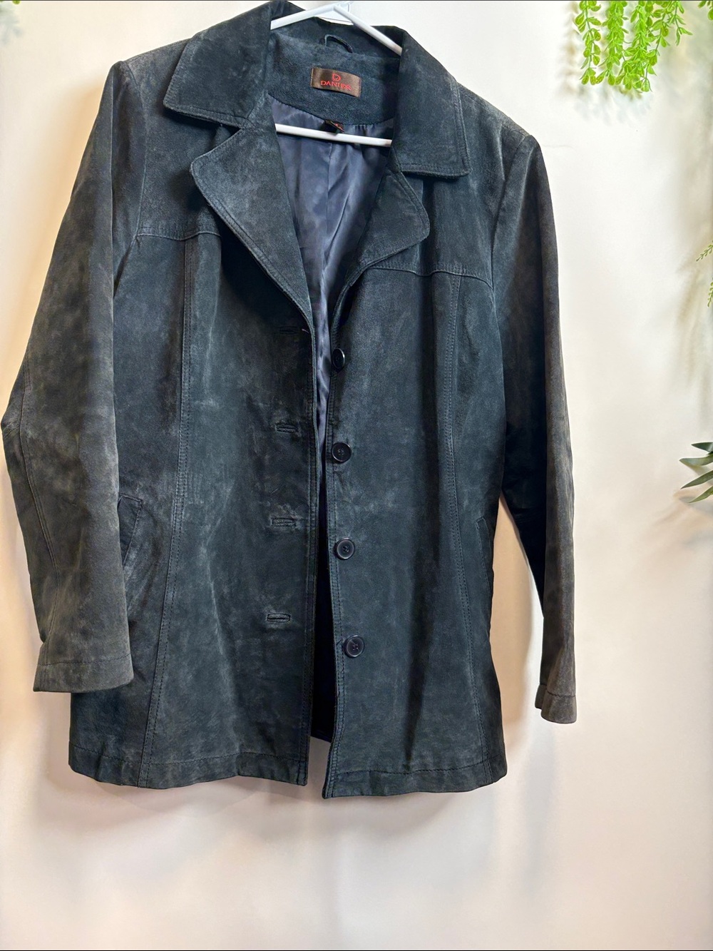 Danier dark blue Suede Button-Front Pea Coat/ blazer